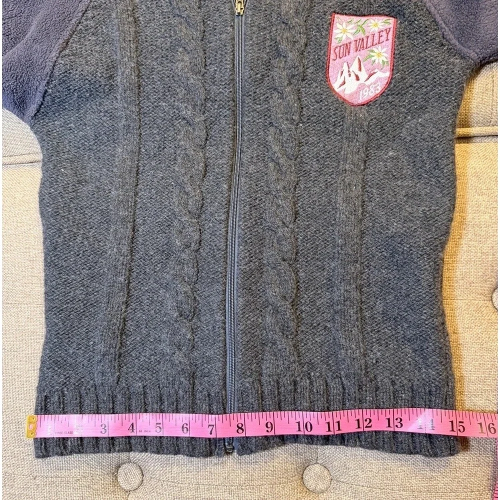 Sun‎ Valley Donna Gray Wool Mohair Full Zip Cardigan Sweater Jacket Womens M Ski